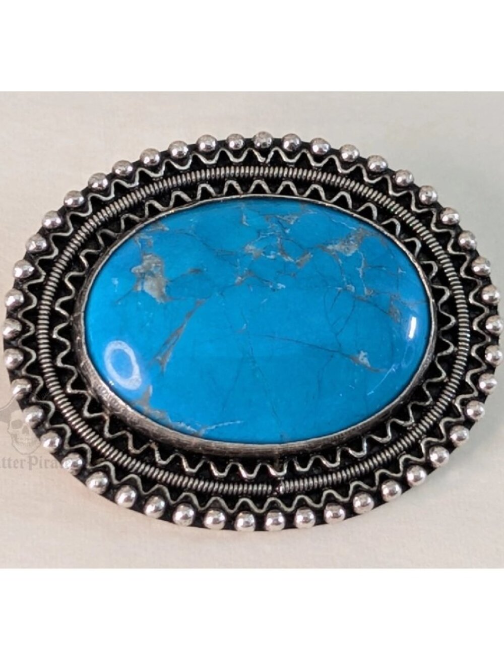 Handmade Sterling Silver 925 Large Oval Turquoise Brooch Pin Matrix 20.5g